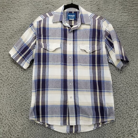 Wrangler Other - Wrangler Shirt Mens Large Blue Plaid Vintage Lightweight Pearl Snap